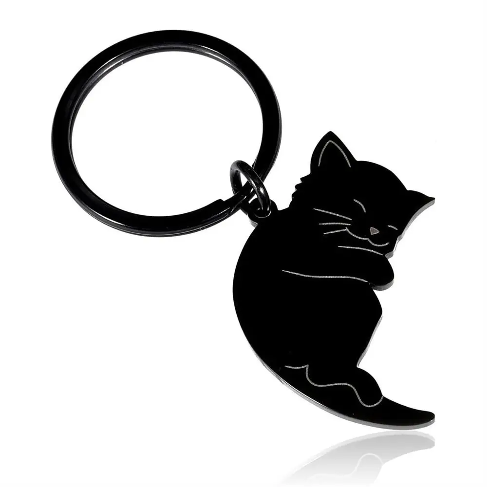 Hug Cat Couple Keychain Stainless Steel Bag Pendant Matching Cat Key Ring Hanging Jewelry Pet Lover Lovers Keyring