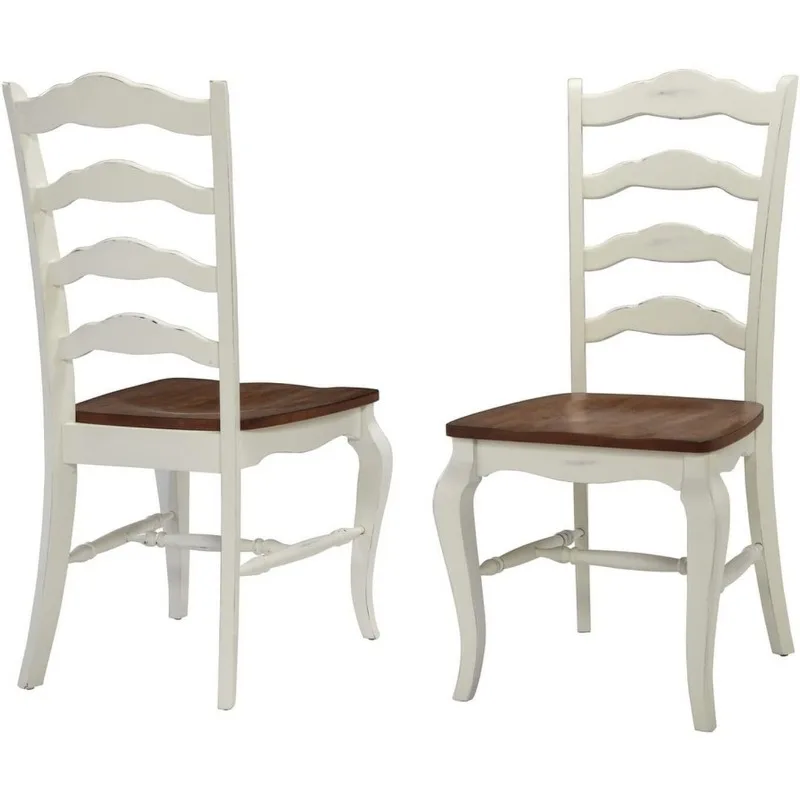 

French Countryside Oak/White Pair of Chairs with Distressed Oak and Rubbed White Finish 16.5D x 17.75W x 18H