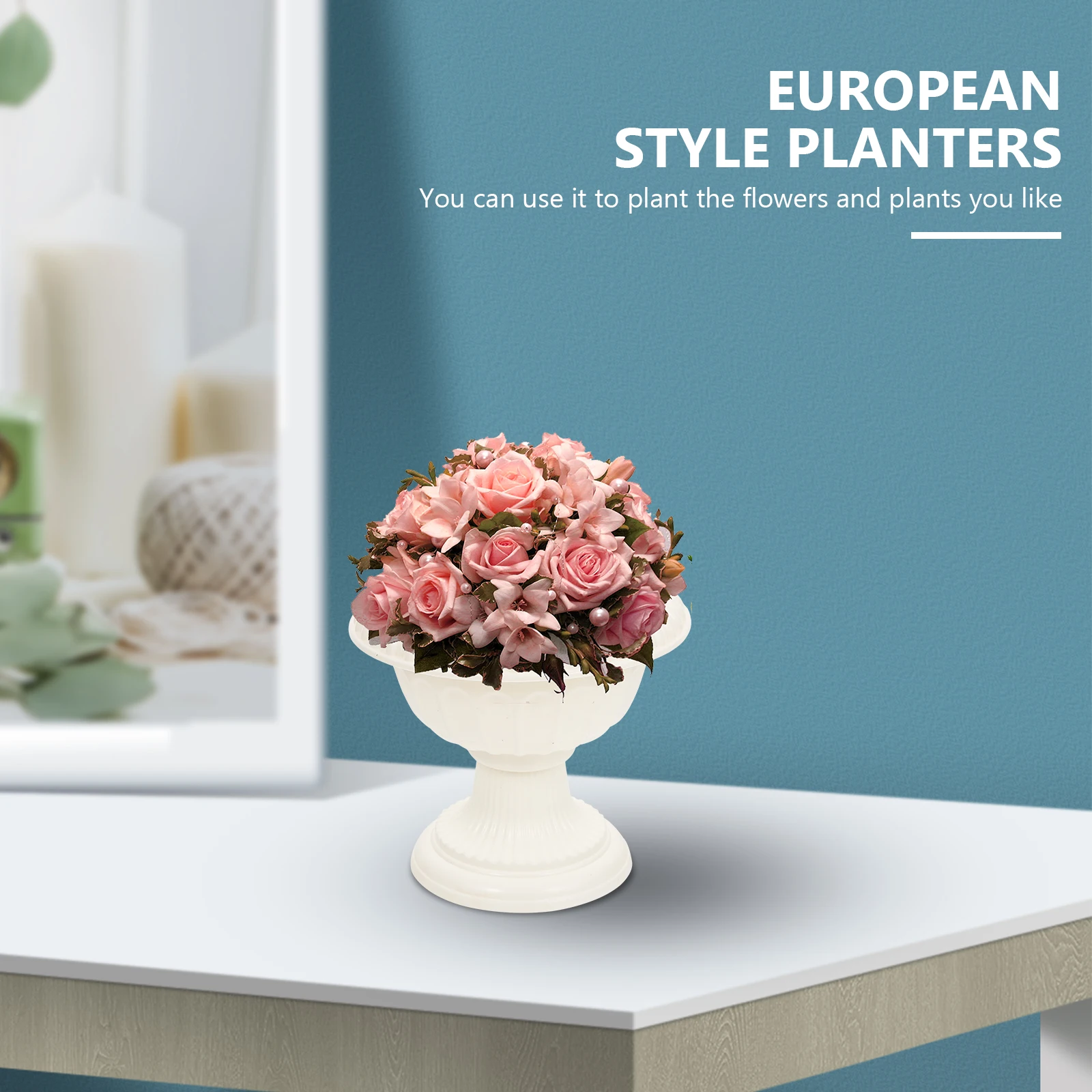 

4pcs Silk Leads Pillar Vintage Grecian Plastic Planters Outdoor Garden Decorative Urn Flowerpots Colorful Indoor
