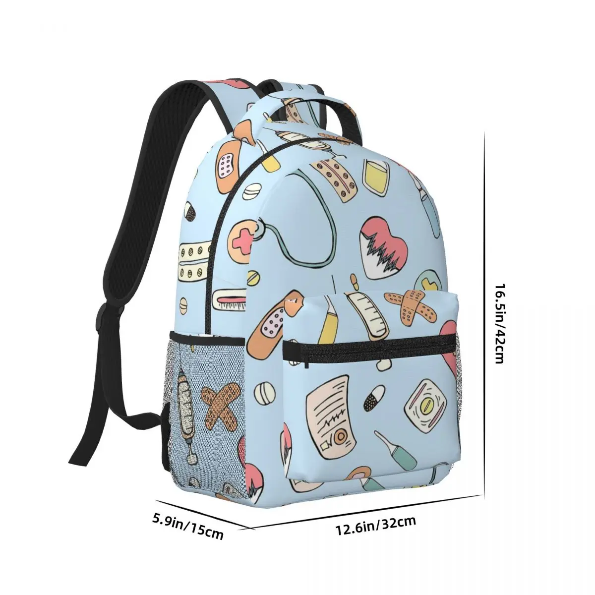 Nurse Tools On Light Blue Woman Backpacks Boys Girls Bookbag Students School Bags Portability Travel Rucksack Shoulder Bag