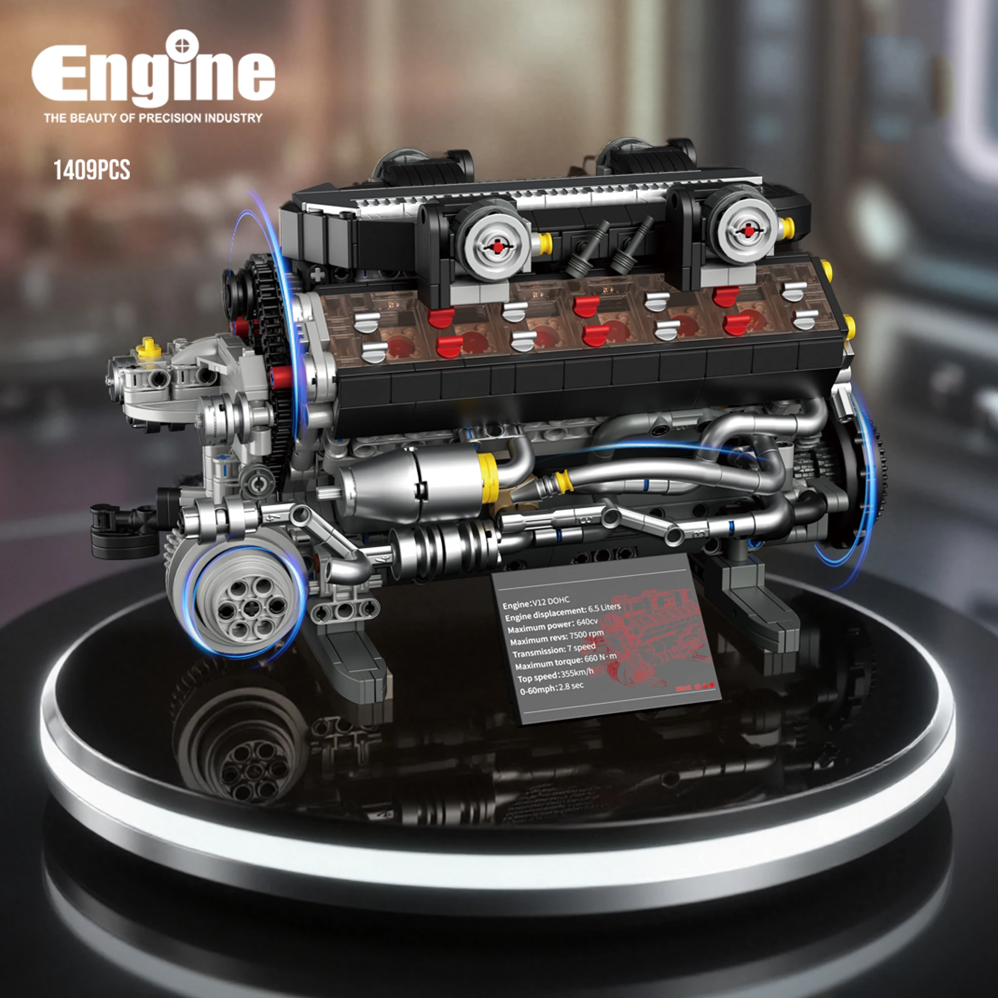 

1409 шт. V12 Dohc модель двигателя строительные блоки технические игрушки моделирование моторизованные механические кирпичи подарки для подростков детей взрослых