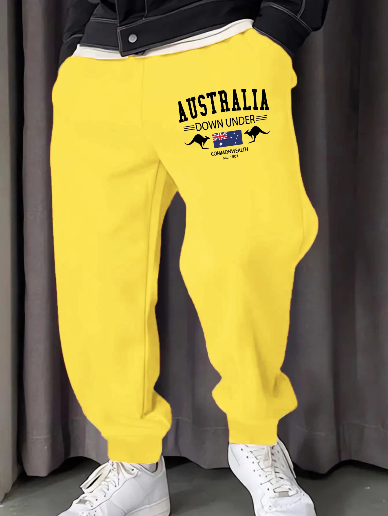 

Australia Down Under Kangaroo Printed Men Sweatpants Casual Pocket Pants Drawstring Autumn Trousers Street Fleece Jogging Pant