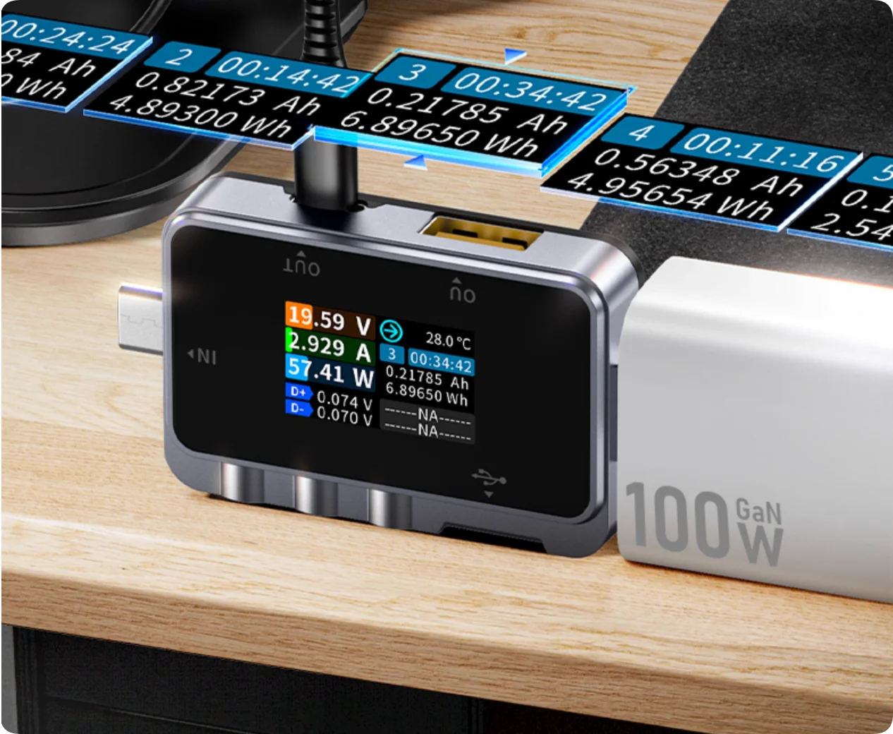 FNAC-28 USB Tester Multimeter 1.06" Screen, 6.5A Bidirectional Current, 156W PD/QC Fast Charge Detection, Cable Resistance Test