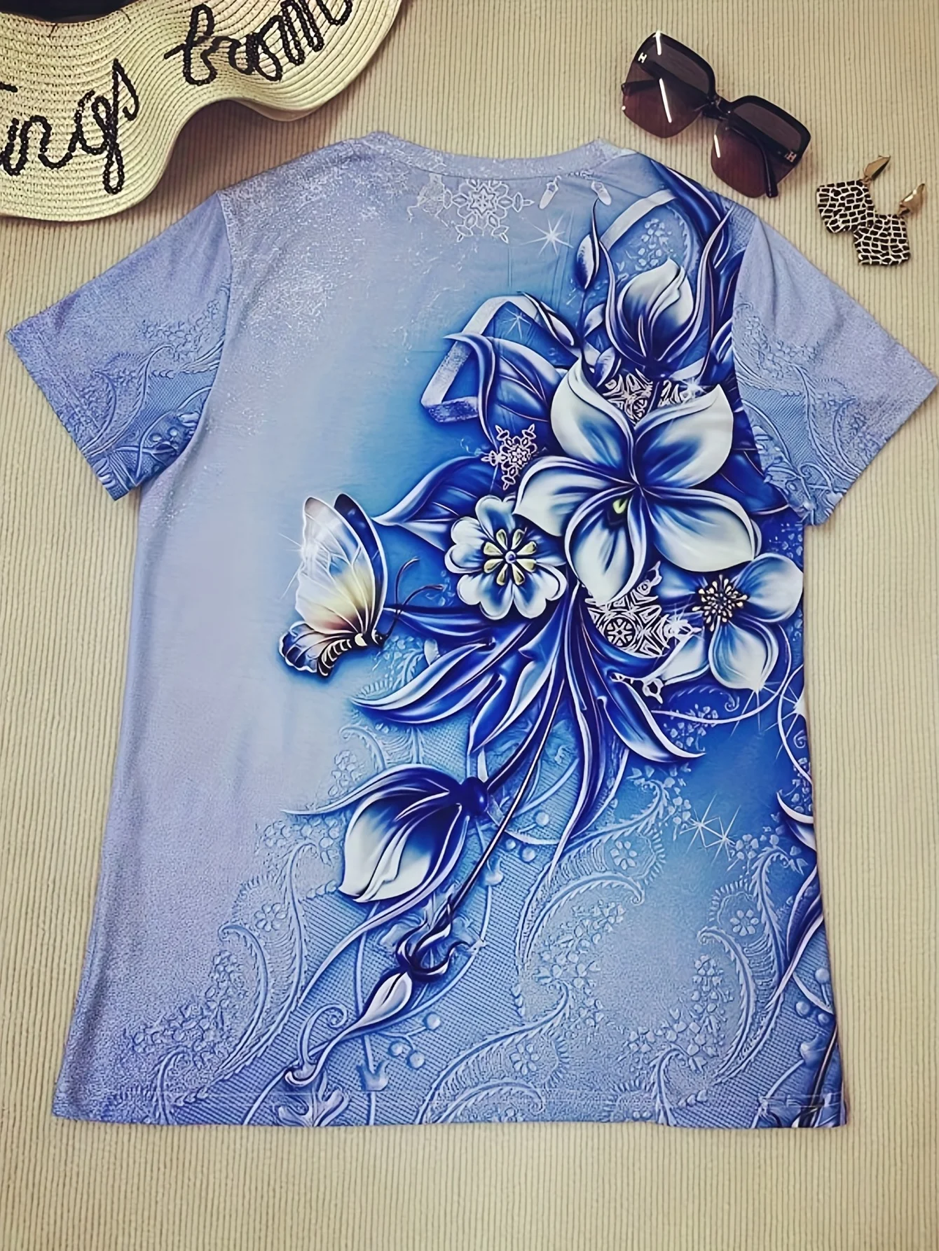 Plus Size Girls Vintage T-shirt Flower Printed T-shirt damski Prezent dla mamy Luźna koszulka z krótkim rękawem Topy Letnia koszula