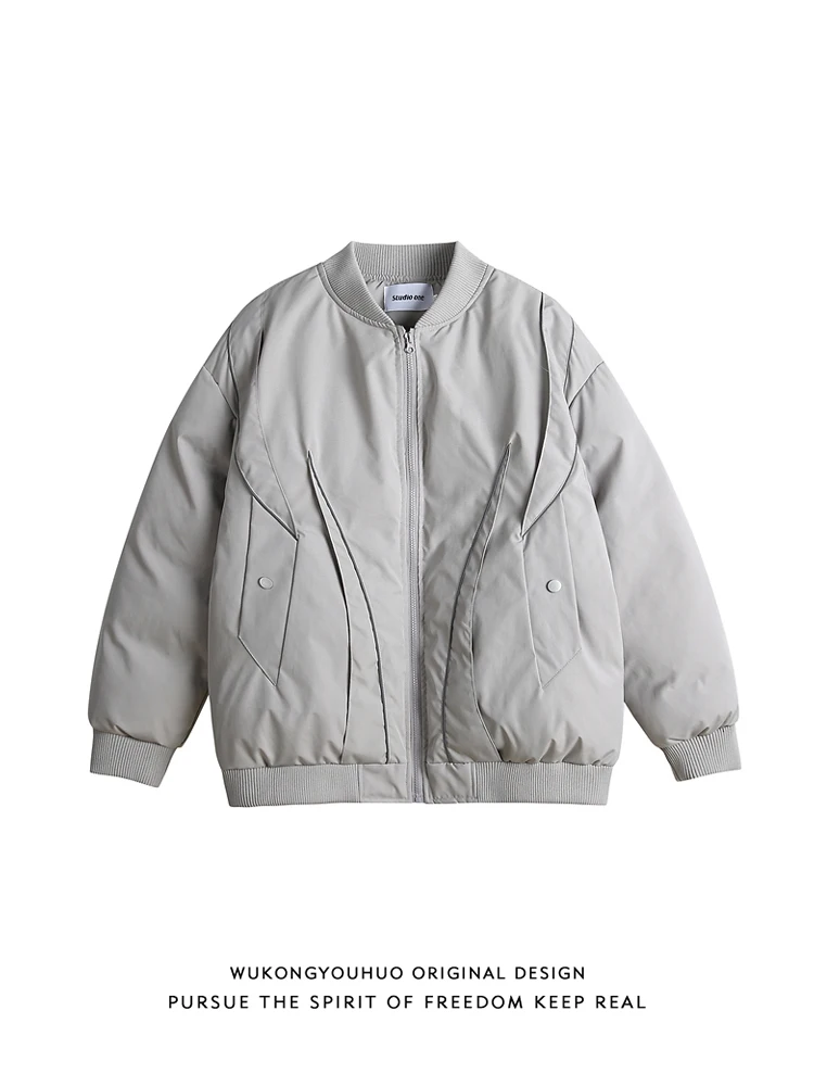 

Теплая свободная мужская хлопковая куртка-пилот в стиле ретро, чистый цвет, американская зимняя верхняя одежда, молодежная модная баскетбольная одежда с воротником