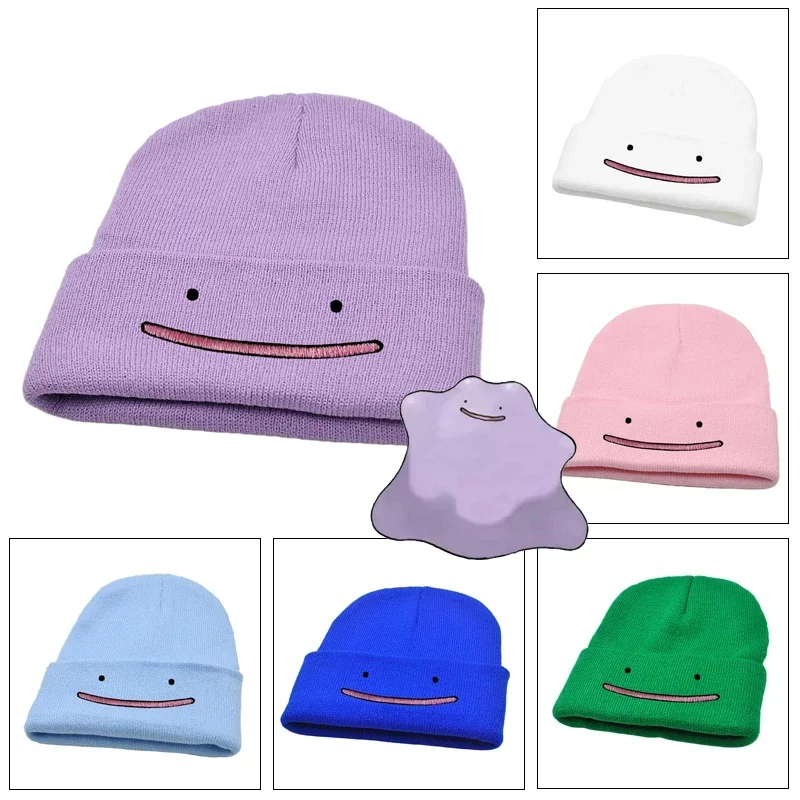 Pokemon Ditto personalità cappello lavorato a maglia per donna uomo Anime Cartoon berretti cappello inverno caldo cappelli da sci elastico tendenza Hip Hop Caps