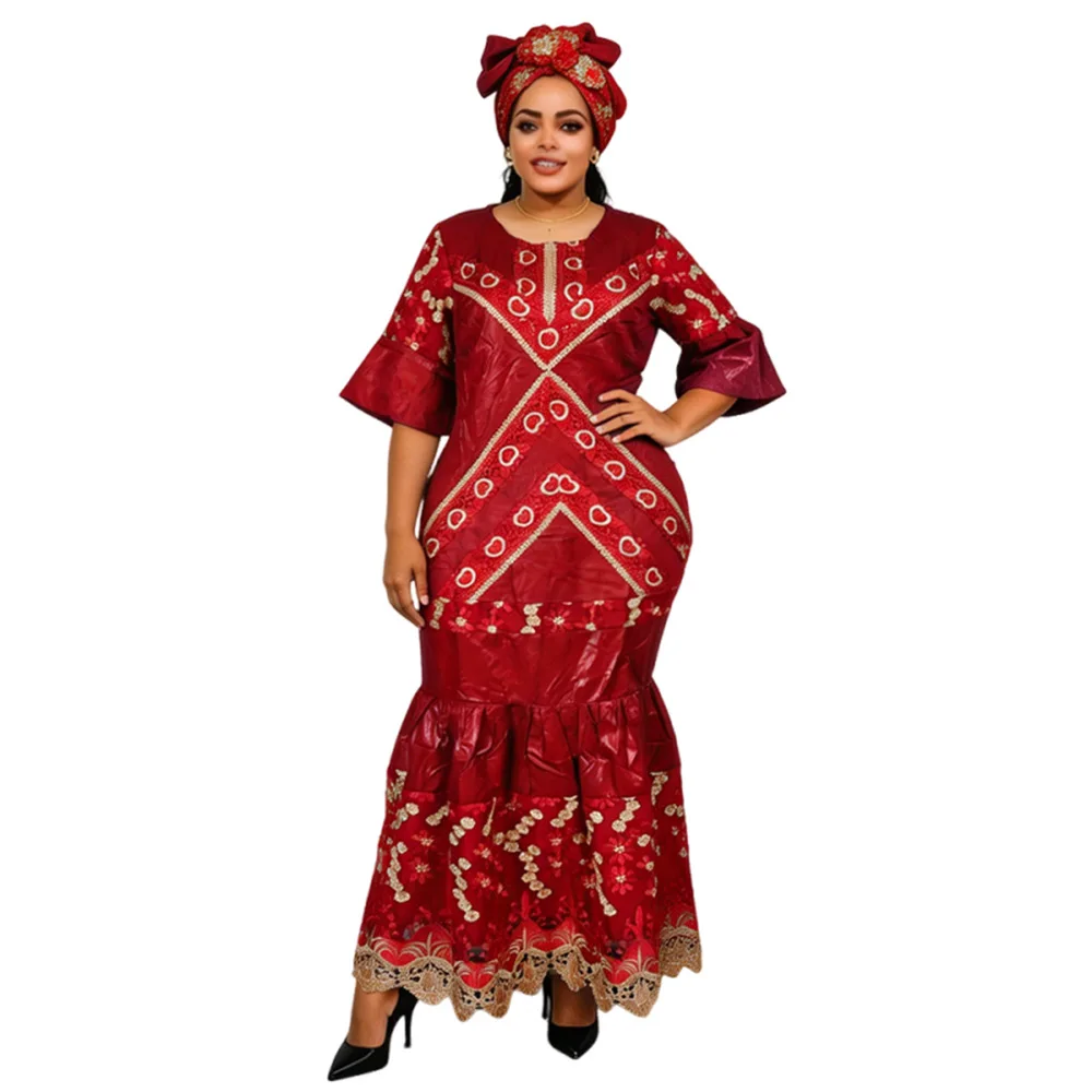 African Dresses for Woman Party 2026 Plus Size Luxury Bazin Embroidery Robe Elegant Outfits Muslim Wedding Evening Gown - view 5