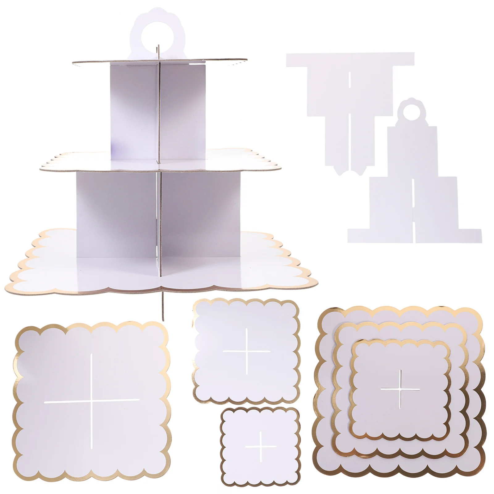 

Premium 3 Layer Cake Stand Paper Material Desktop Dessert Holder Easy Carry Ring Design for Banquets Birthdays