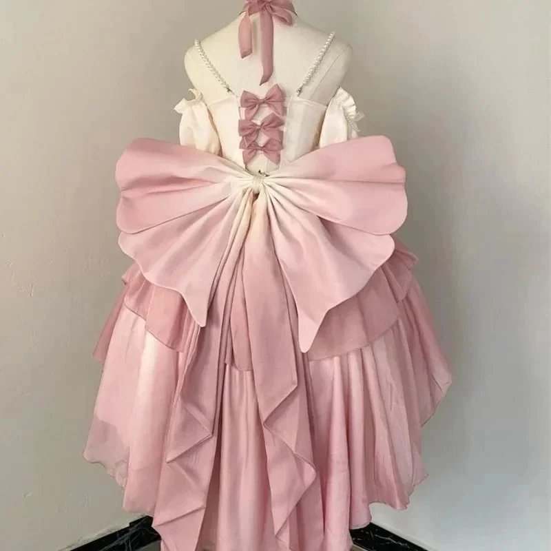 

Bow Cake Dresses Gothic Dress Japan Kawaii Y2K Lolita Blue White Black Lace Hollowed Out Long Sleeved Layered Pullover Dress New