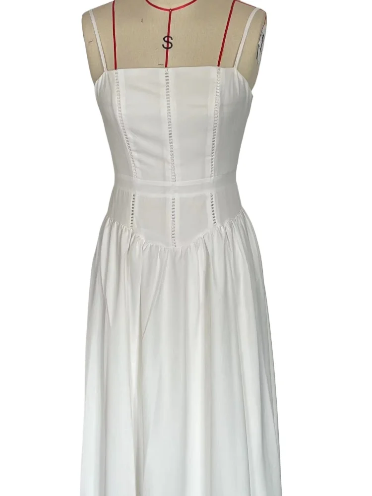 

Elegant Spaghetti Straps Long Summer Dress White