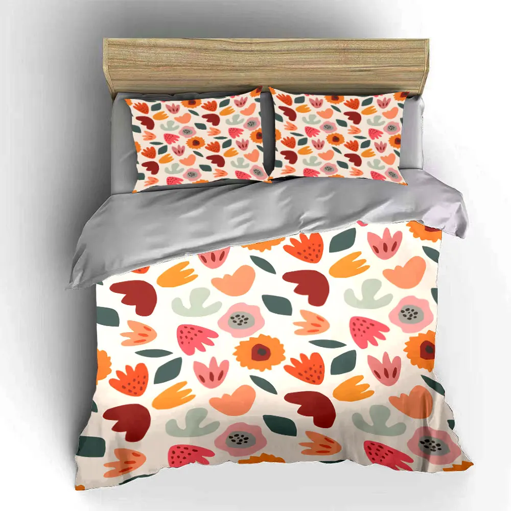 Minimalist floral and leaf pattern Print Soft Comfortable Duvet Cover Bedding Set Included 1*Duvet Cover 2*Pillowcases 5
