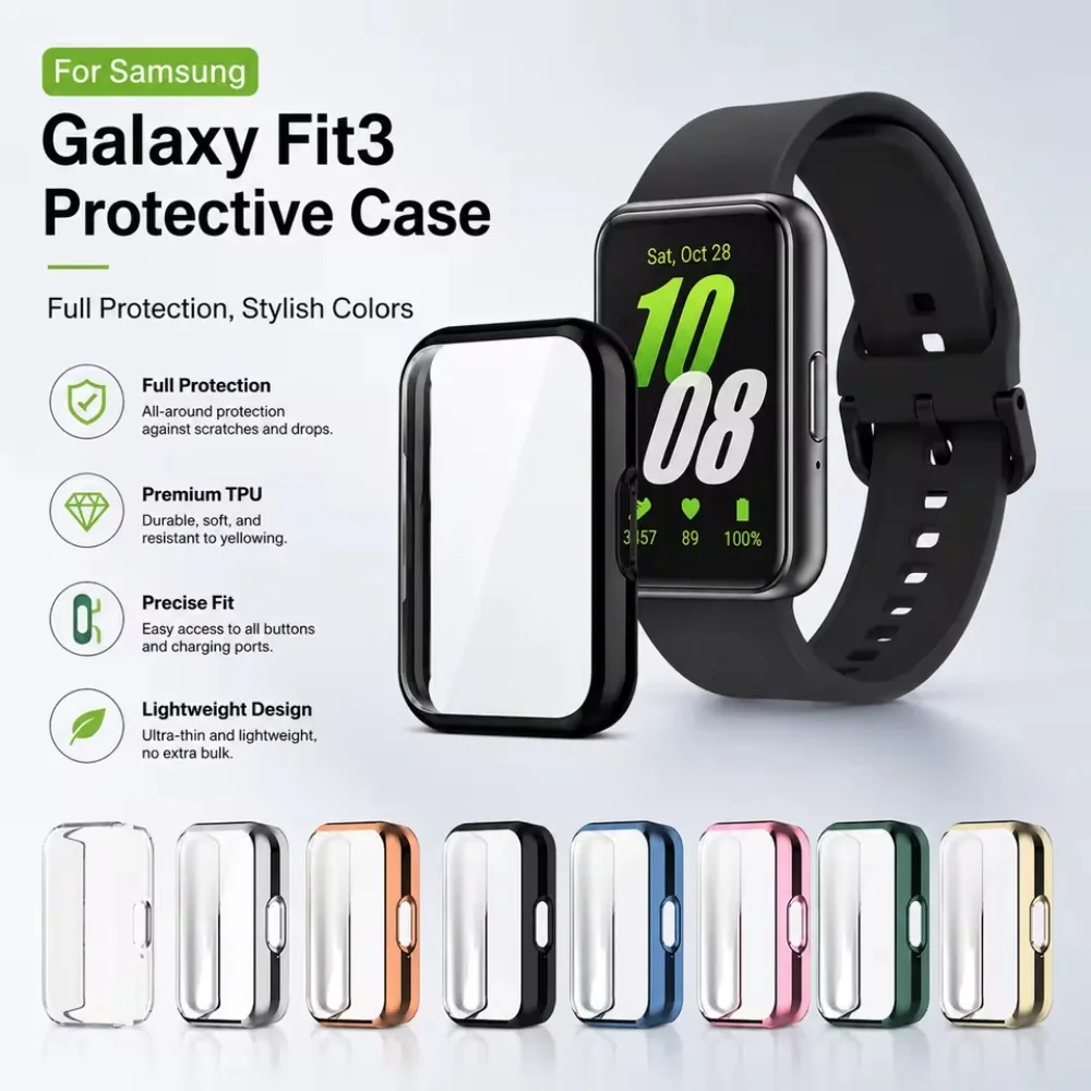 2 Pcs Combination Strap+Case for Samsung Galaxy Fit 3 Band Comfortable Watchband for Samsung Fit 3 Screen Glass Protective Shell