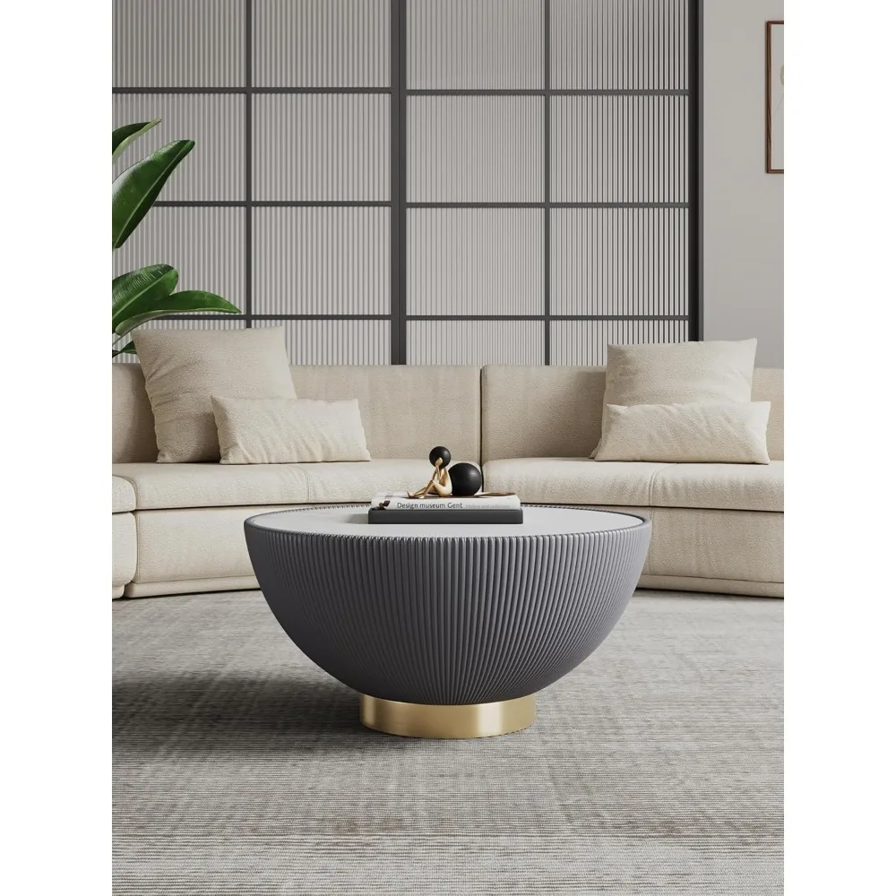 

Anderson Modern 28.15" Round Coffee Table 2.0 - Ceramic Marble Tabletop, Elegant Pleated Leatherette Details
