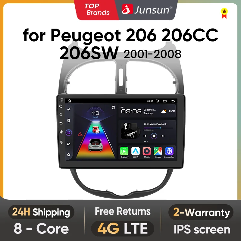 Junsun Car Radio For Peugeot 206 206CC 206SW 2001 - 2008 wireless CarPlay Android Auto car intelligent systems No 2 din 2din DVD