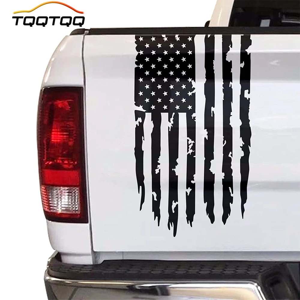 

TQQTQQ 1Pcs Distressed Truck Rear Tailgate American Flag Vinyl Decal Sticker Compatible with Most Pickup Trucks