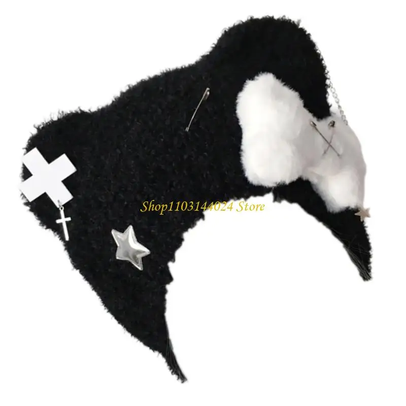 

N5KE вязаная шапка с медвежьими ушками, украшение в виде собачьей кости, зимняя зимняя снежная шапка для женщин и девочек, на и