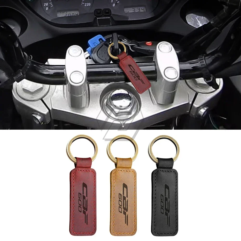 For Honda CBF600 CBF 600 Key Motorcycle Keychain Cowhide Key Ring