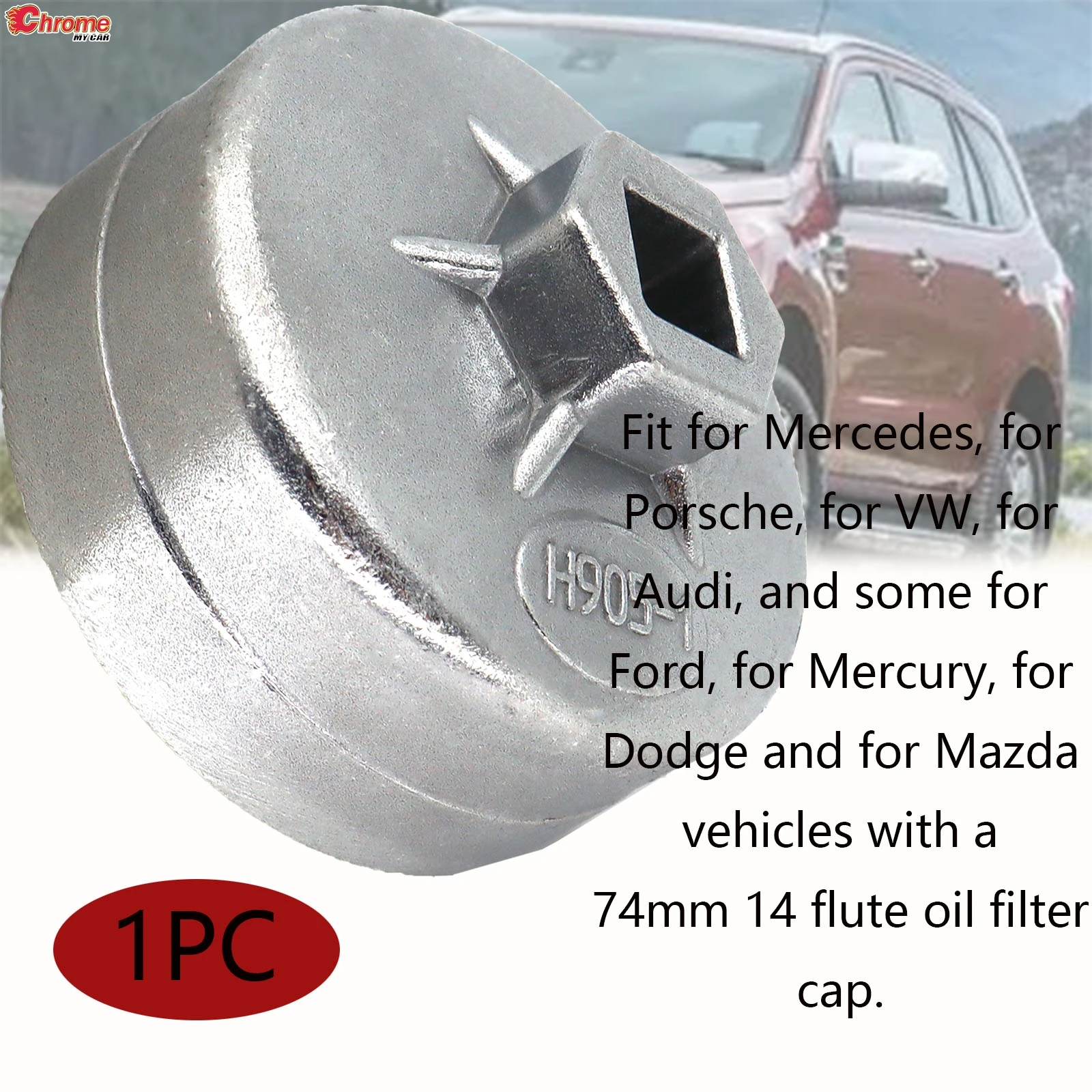 

1pc Car Oil Filter Cap Socket Wrench Silver 74mm x 14 Flute Removal Tool For VW Audi A4 A6 Ford Mercedes Porsche Car Accessories