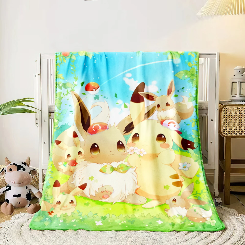 Pokémon Cartoon HD printed flannel thin blanket. Four seasons blanket. for sofa, beds, living room, travel picnic blanket gifts