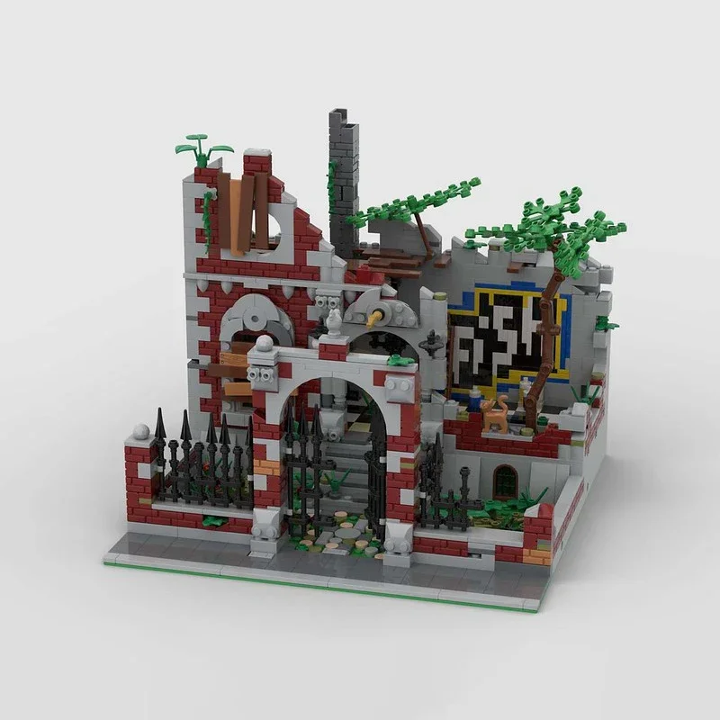 Moc Building Blocks Modular Ruined Villa Technical Bricks DIY Assembly Ruins Street View Toy For Child Halloween Gift