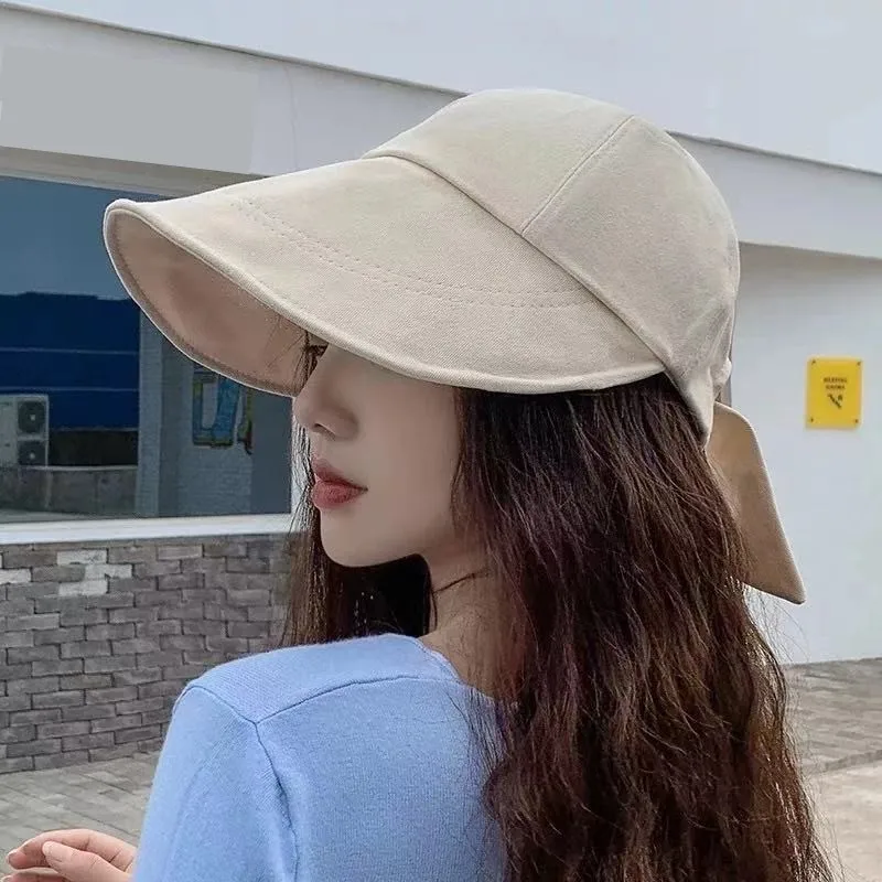 Fashion Women Big Brim Hat Spring and Summer Foldable Travel Sun Hats Anti-UV Baseball Cap Strap Visor Caps Solid Fisherman Hat