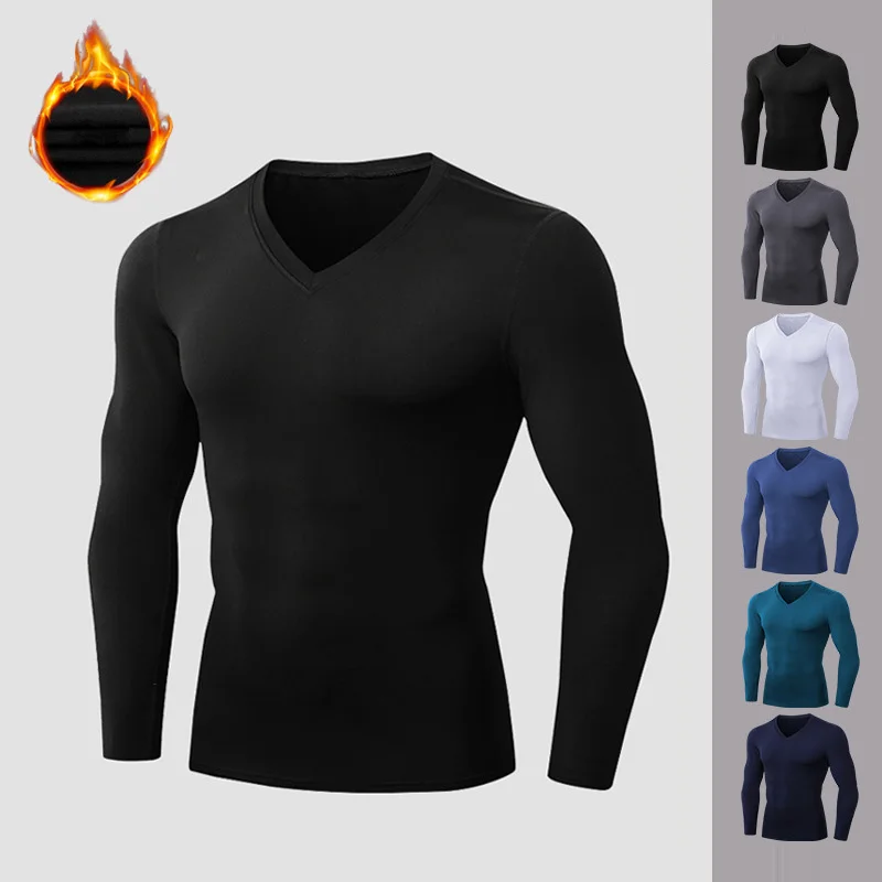 Motorcycle Thermal Underwear Men Top Winter Fleece Lined Warm Lingerie Base Layers Motorbike Skiing Tight Long Sleeve Shirts