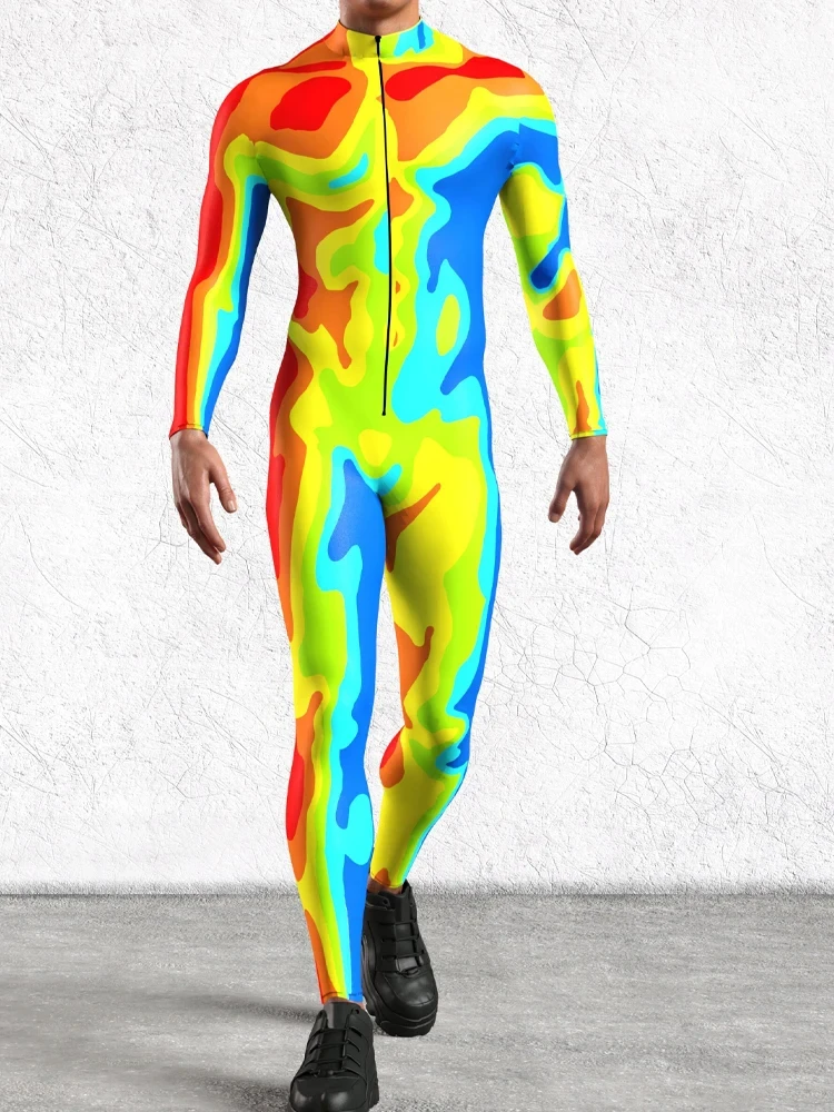 Mono Cyber con estampado 3D para hombre, traje Punk Morphsuit, traje Zentai de Robot de Halloween, mono de fiesta de vacaciones, Catsuits de ciclismo Rave