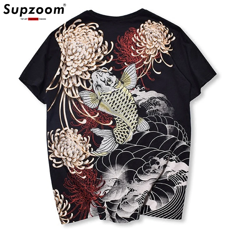 

Supzoom 2022 New Arrival Animal Summer Hot Sale Men Goods Embroidery Brocade Carp With Short Tattoo O-neck Cotton Casual Tshirt