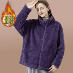 Double Sided Fleece Women Warm in Autumn and Winter Thickened with Fleece Loose Cotton Outer Wear Fleece Cardigan Jacket Women