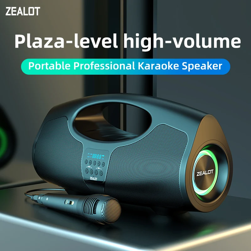 Zealot-P1 Karaoke Portable Bluetooth Speaker with IPX5 Waterproof, Comfortable handle,Controllable lighting,40W ,Outdoor