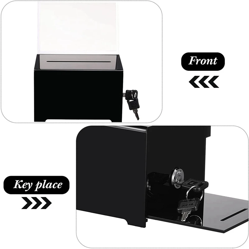 1 Pack Donation Box With Lock Ballot Box With Sign Holder Suggestion Box Acrylic Black For Fundraising, Donation