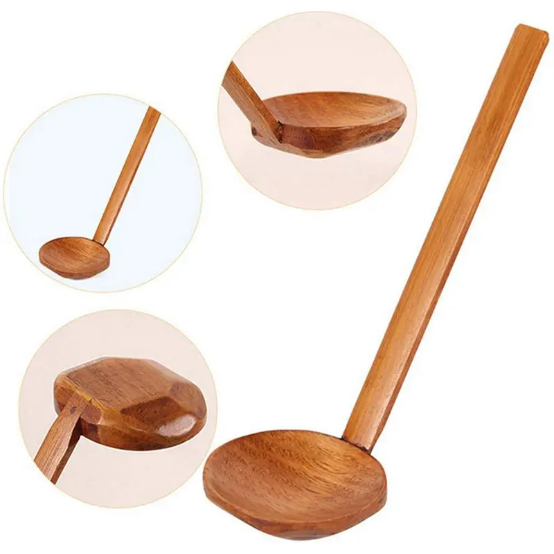 A04G-Japanese 8.5 Inch Ramen Handcrafted Wooden Soup Spoon Wooden Utensils Set For Kitchen, Wooden Hot Pot Spoon 50 Pcs