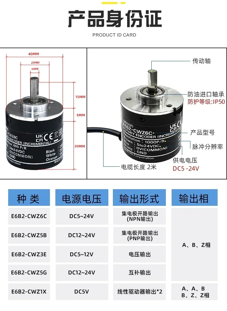 

Инкрементальное фотоэлектрическое вращение высокоточного энкодера e6b2/cwz6c/CWZ5B/CWZ1X/CWZ3E