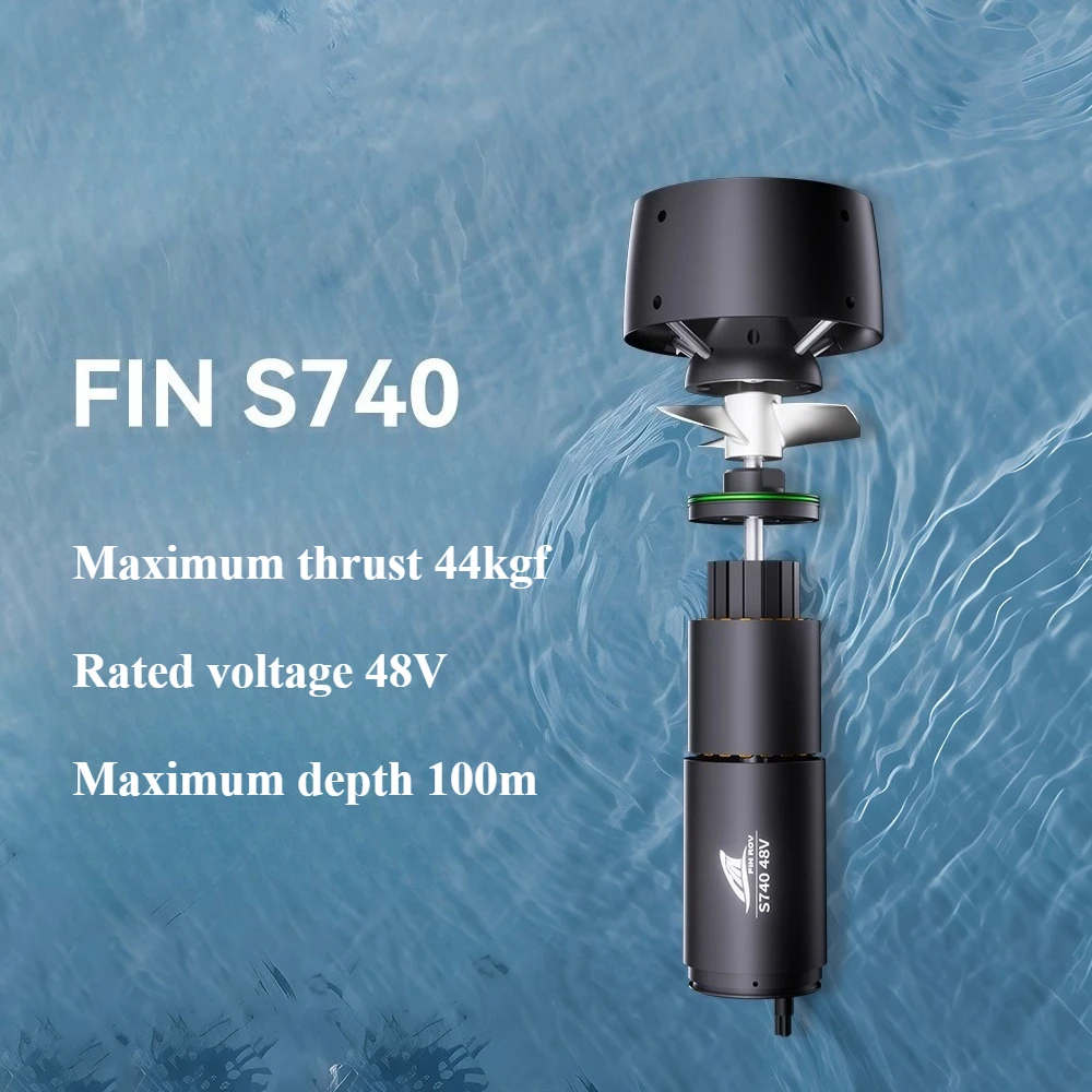 S740 48V (12S Lipp) 4320W CW/CCW brushless motor underwater propulsion with 40kgf high thrust, powering hydrofoil surfboards.