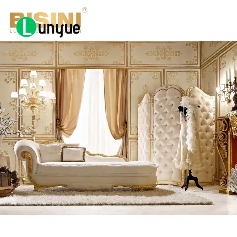 Luxury French Style Single Recliner Solid Wood Sofa Gold Foil Velvet Carving European Villa Living Room Furniture Comfortable