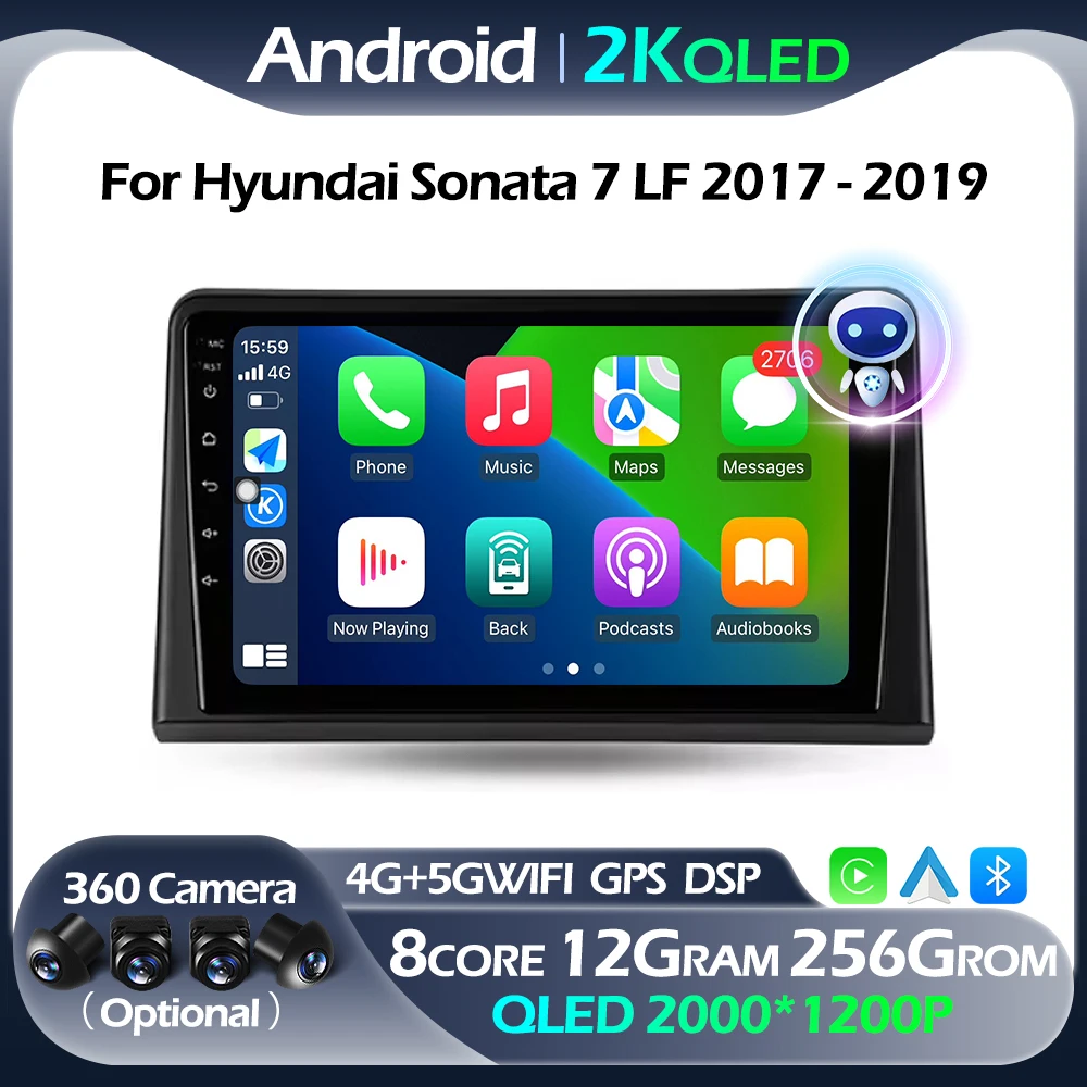 

Для Hyundai Sonata 7 LF 2017 - 2019 GPS навигация Авторадио мультимедийный Carplay Android авто 5GWIFI BT RDS DSP