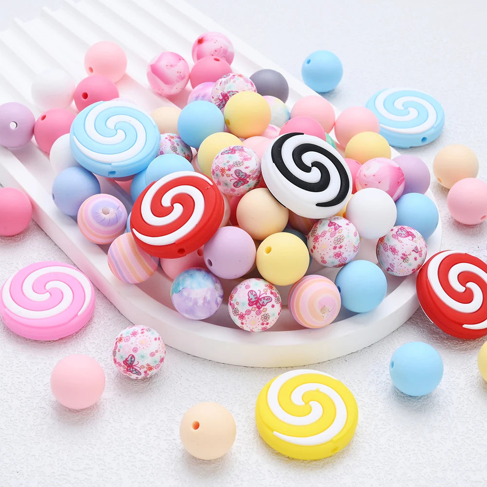 

22Pcs Silicone Beads Set Silicone Lollipop Flat Beads Silicone Round Beads for DIY Baby Pacifier Chains Jewelry Accessories