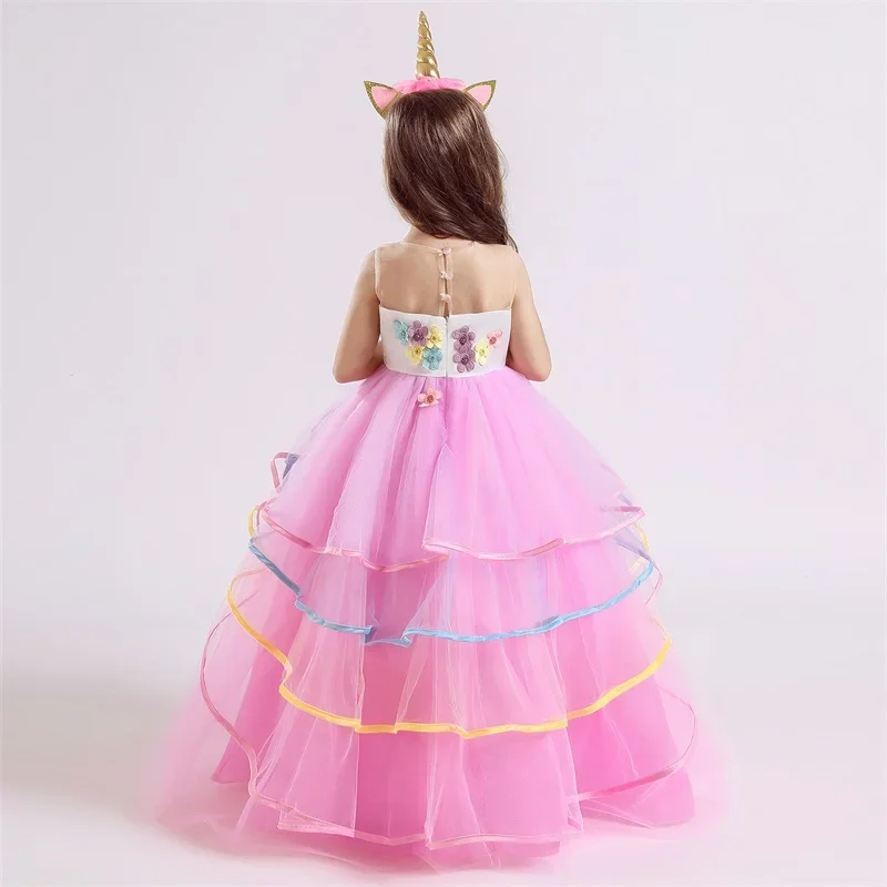 Unicorn tutu dress for little girl Summer sleepveless elegant party gown children fancy wedding dress birthday embroidery costum