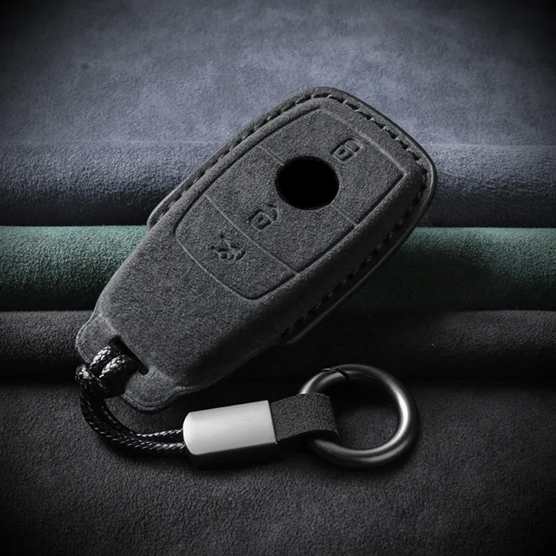 

Suede Leather Car Key Case For Mercedes Benz E Class W213 W205 E200 E260 E300 E320 AMG CLA 2018 2019 2020 Remote Fob Shell Case