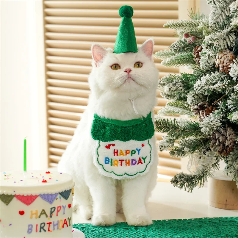 Conjunto de sombrero y Bandana de cumpleaños para perro Kawaii, sombrero de feliz cumpleaños para perro pequeño, babero para gato, accesorios de fiesta para decoración de traje de gato y cachorro