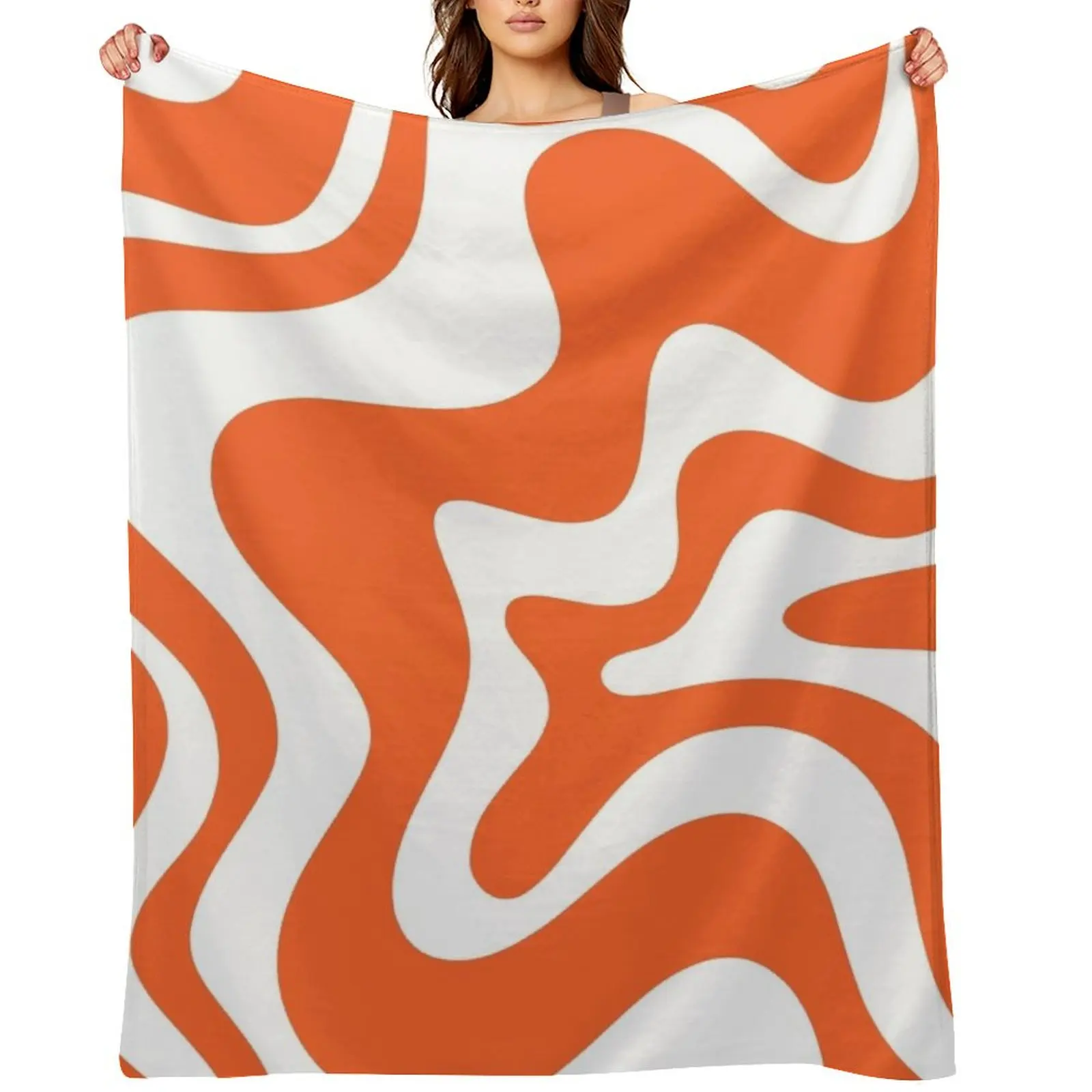 

Liquid Swirl Retro Abstract Pattern in Burnt Orange and White Throw Blanket Hairys Comforter Polar cosplay anime Blankets