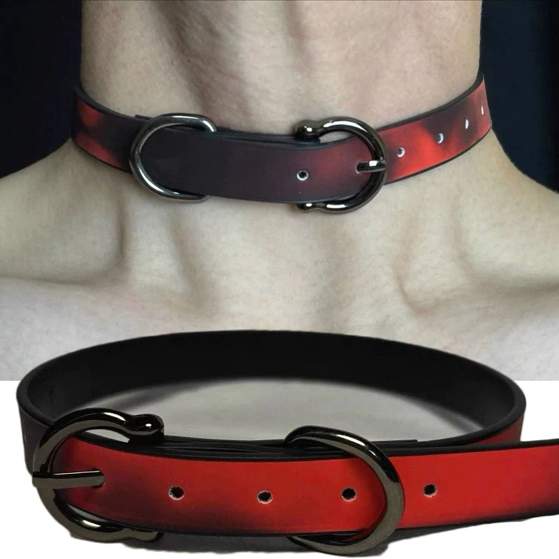 Gothic Color-Changing Soft Red Leather Choker Necklace for Women Trendy High-End Collarbone Accessory Sweet Cool Style
