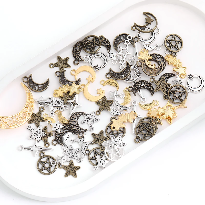 Vintage Mix 30 pcs Stars, Moon, Sun Charms Fit DIY handmade Earrings necklace bracelet Crafts  Jewelry Making