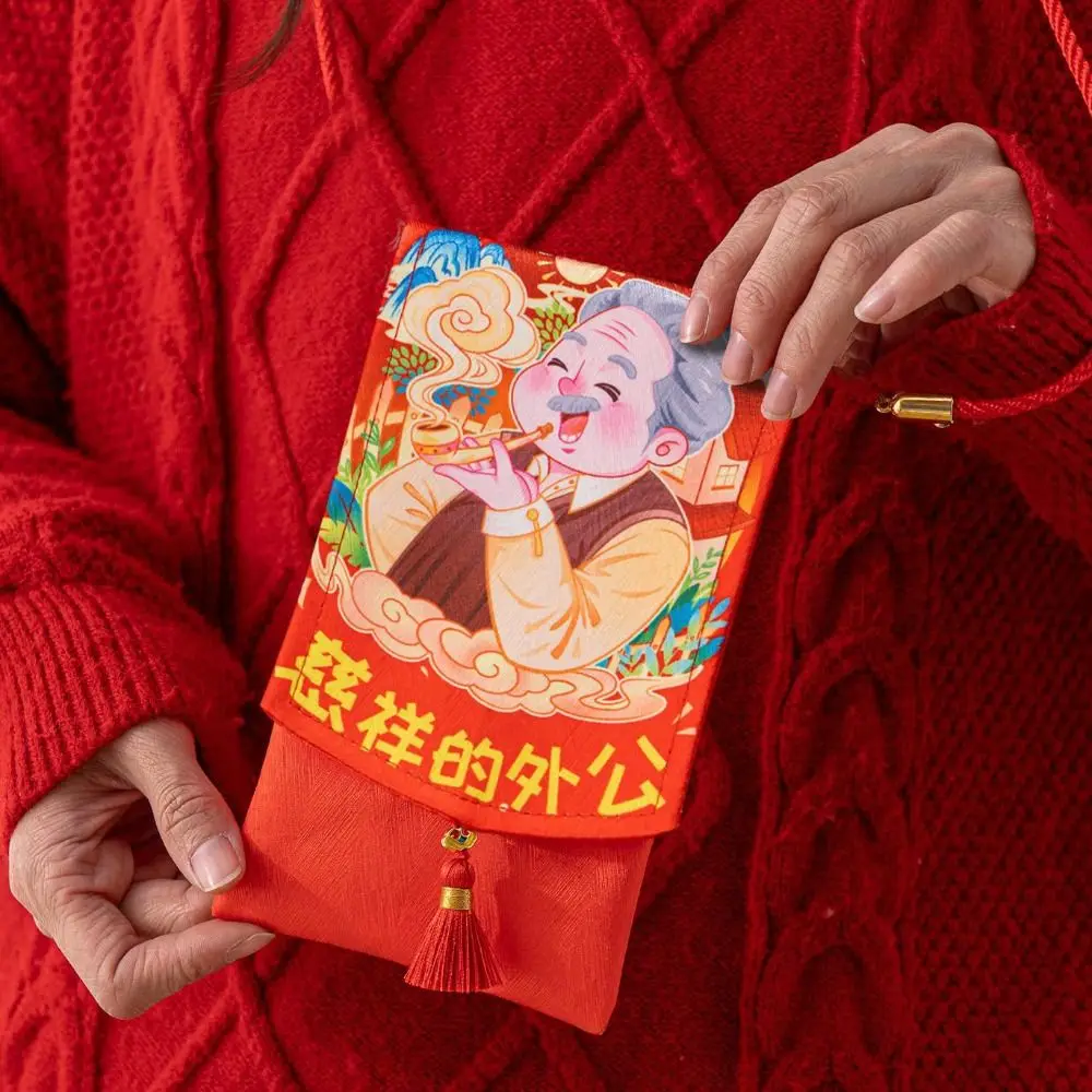 Chinese New Year Fabric Red Envelop Spring Festival Blessing Words Lucky Red Pockets Best Wishes HongBao Change Gifts Bag