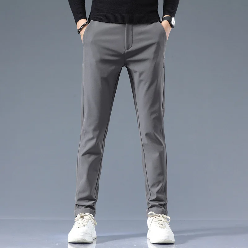 Spring Autumn Comfortable Men Simple Straight Cylinder Casual Pants Slim Fit Solid Color Fashionable Men Breathable Pants