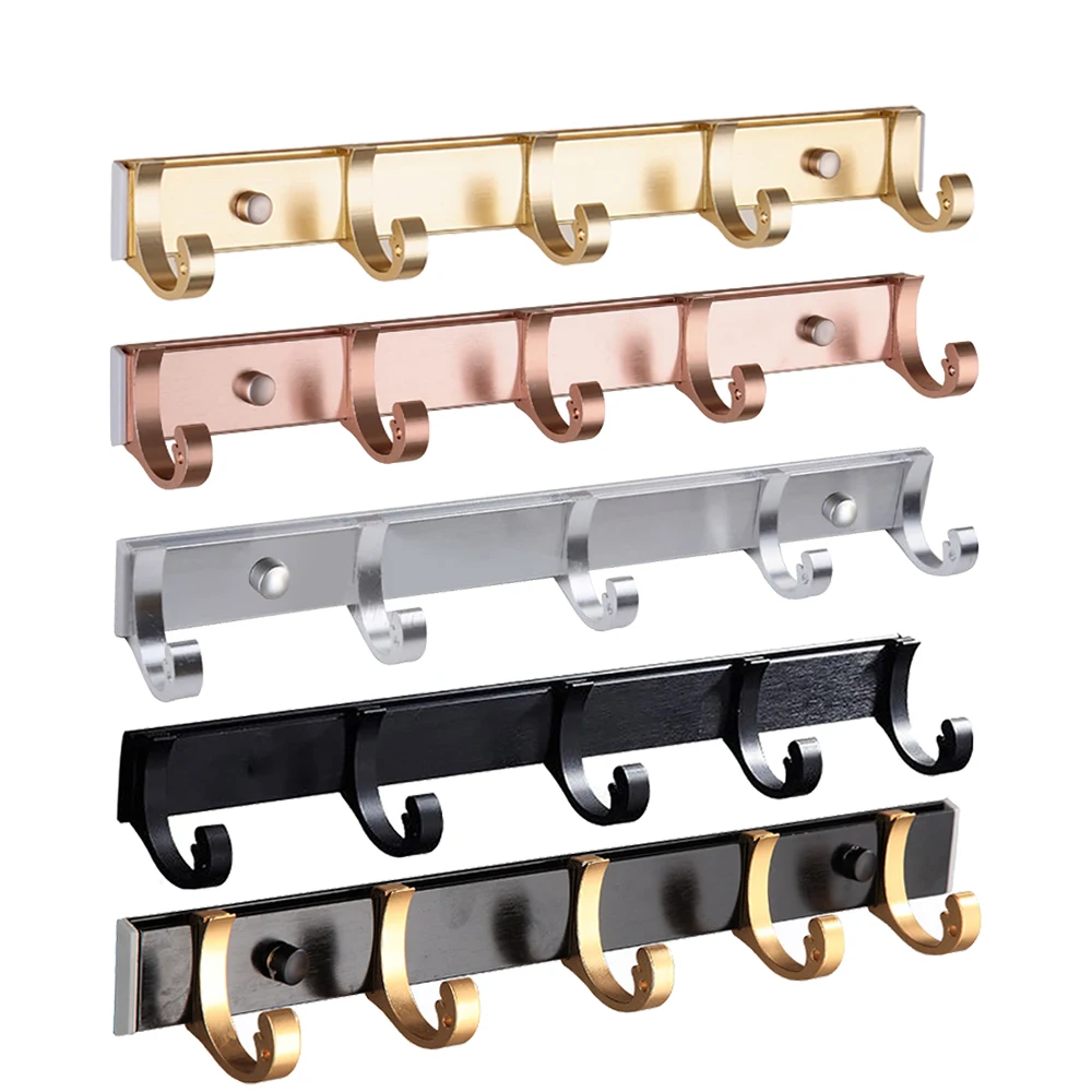 Towel Robe Hooks Clothes Holder Punch-Free Gold Aluminum Door Wall Mounted Bath Coat Hanger Bathroom Kitchen Accessories