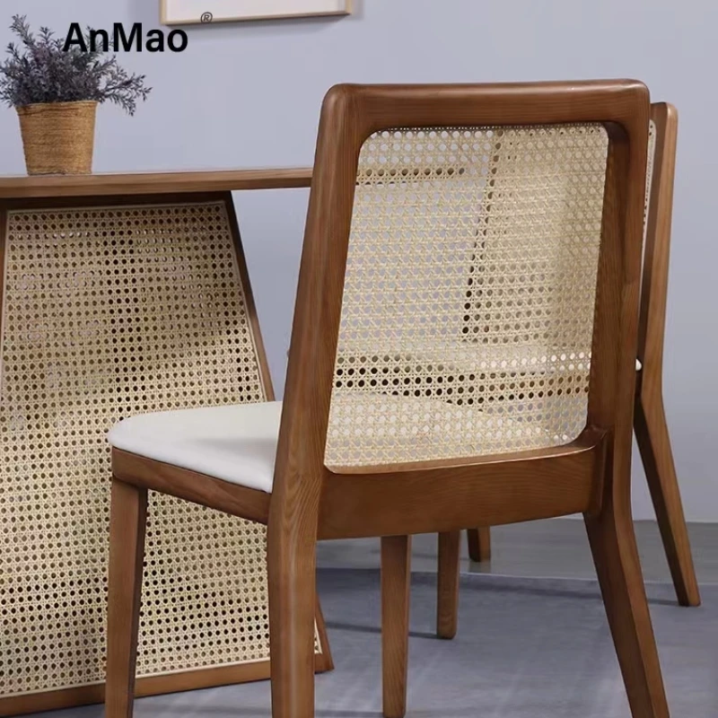Woven Rattan Simple Chair Living Style Scandinavian Ash Wood Backless Book Chair Medieval Style Dining Chair