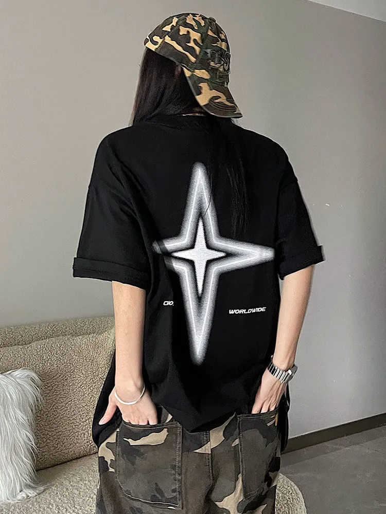 Y2K Korean Vintage Streetwear Star Kpop Acubi Harajuku Egirl Short Sleeve T-Shirts Grunge Aesthetics Oversized Tees Tops Clothes