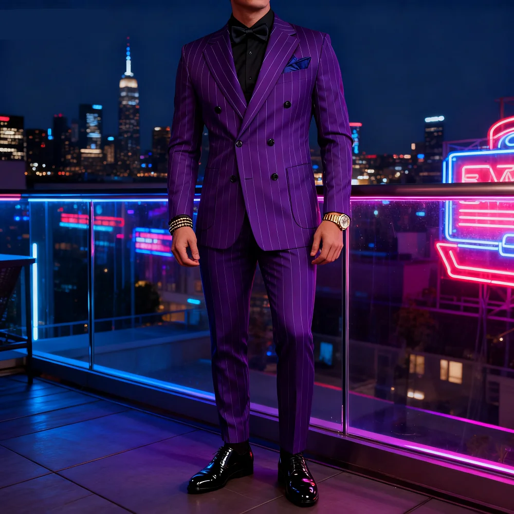 

Men's Striped Ternos Unique Single Breasted Blazer Formal Business Office Wear Slim Fit Large Size Diary Male Black Suit