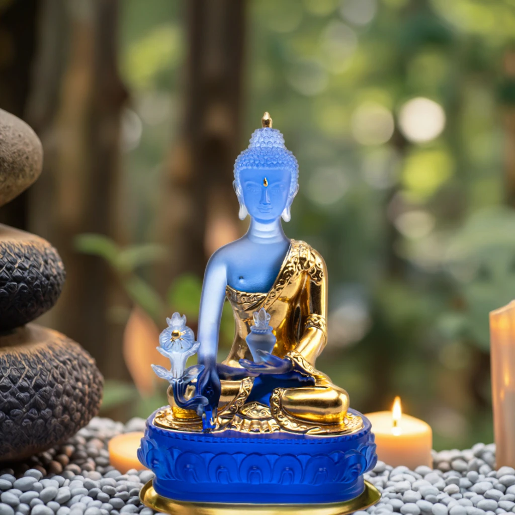 *&r  Eco-Friendly Luxury Traditional Crystal Glass Buddha Medicine Buddha Interior Decoration Painting Religion Buddhist Wall